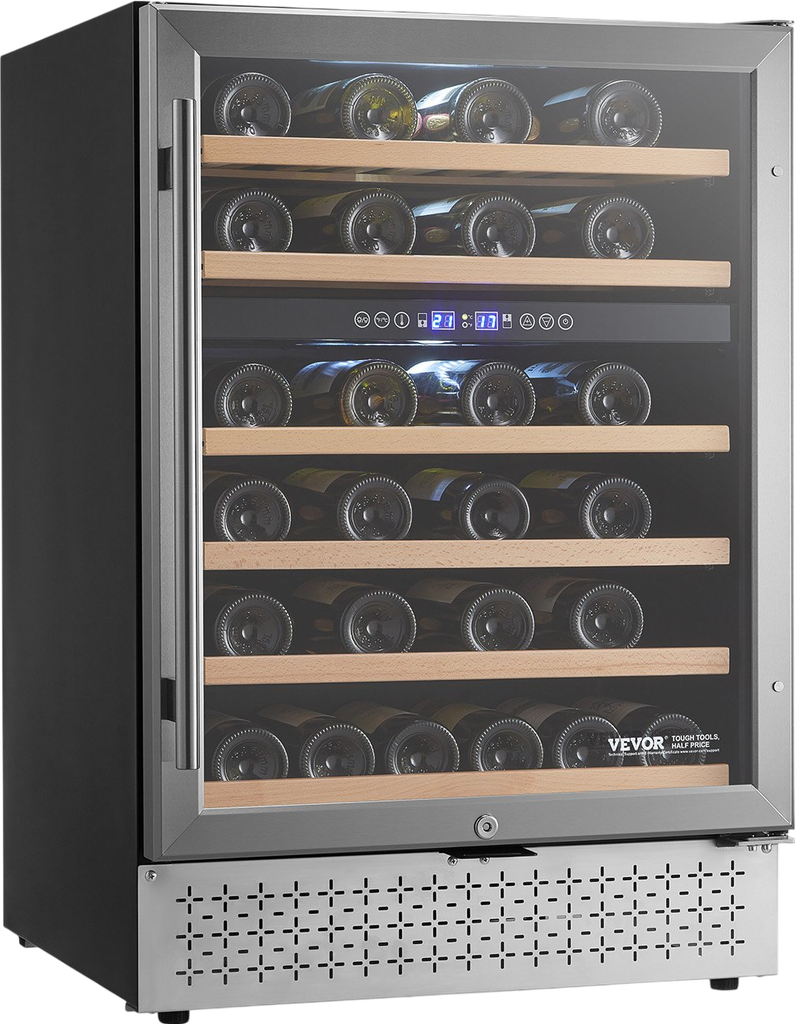 Vevor Wine Refrigerator Dual Zone 46 Bottle Cooler with Glass Door Temp Control New