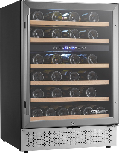 Vevor Wine Refrigerator Dual Zone 46 Bottle Cooler with Glass Door Temp Control New
