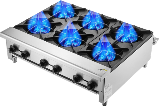Vevor Commercial Gas Range Stove 168000 BTU 6-Burner Stainless Steel Natural Gas/Propane New