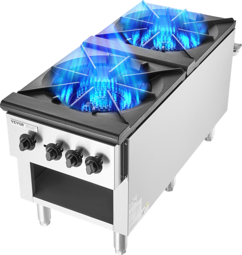 Vevor Commercial Gas Range Stove 180000 BTU 2-Burner Stainless Steel Natural Gas/Propane New
